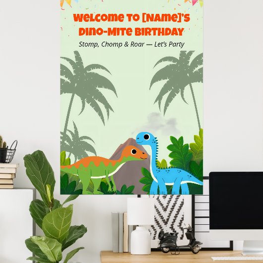 Editable Dinosaur Birthday Party Sign Poster (Thuiskantoor)