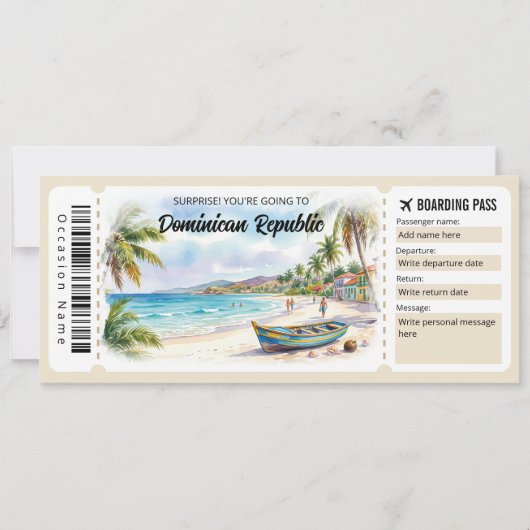 Editable Dominican Republic Trip Boarding Pass Kaart (Voorkant)