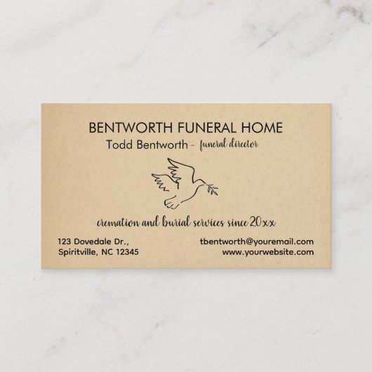 Editable Dove Funeral Home Director Visitekaartje (Voorkant)
