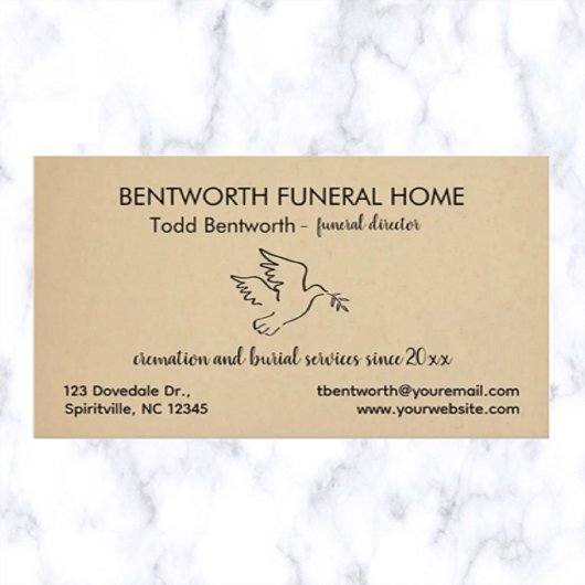 Editable Dove Funeral Home Director Visitekaartje
