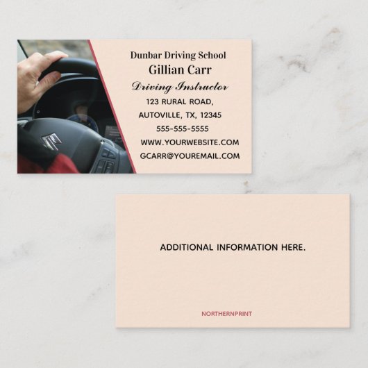 Editable Driving School Instructor Visitekaartje (Voorkant / Achterkant)
