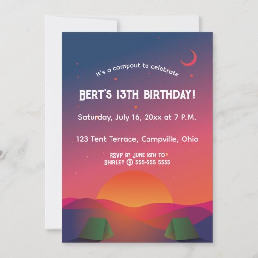 Editable Dusk Nightfall Outdoor Camping Birthday Kaart (Voorkant)