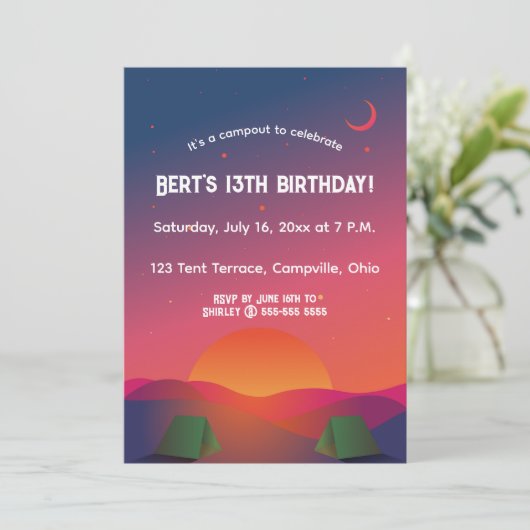 Editable Dusk Nightfall Outdoor Camping Birthday Kaart (Staand voorkant)