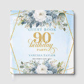 Editable Dusty Blue Floral Frame 90th Birthday Gastenboek (Voorkant)