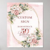 Editable Dusty Pink Floral 50th Birthday 8x10 Sign Poster (Voorkant)