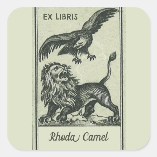 Editable  Eagle and Lion Bookplate Vierkante Sticker (Voorkant)