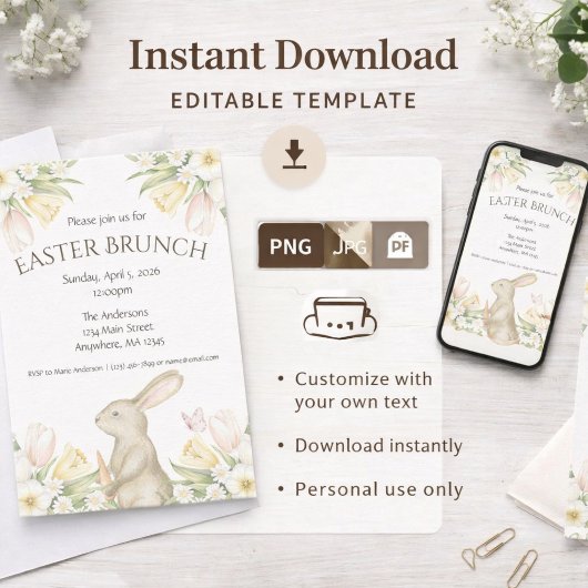 Editable Easter Brunch Invitation Instant Download Kaart