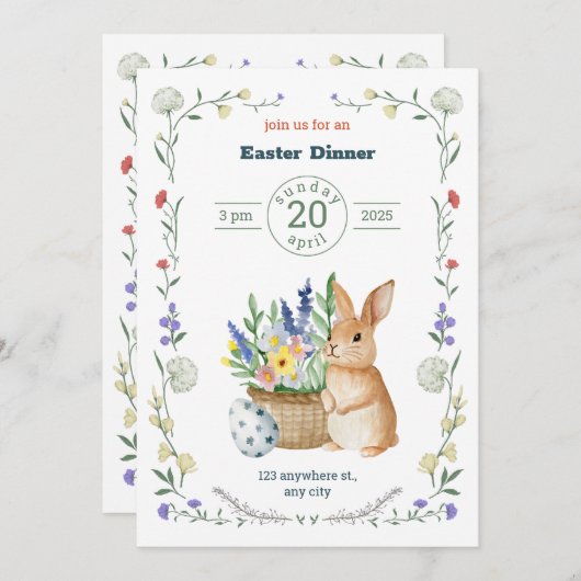Editable Easter Potluck Invitation Kaart (Voorkant / Achterkant)