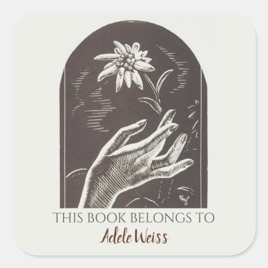 Editable  Edelweiss Bookplate Vierkante Sticker (Voorkant)
