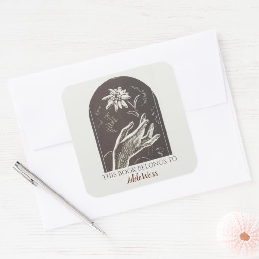 Editable Edelweiss Bookplate Vierkante Sticker (Envelop)