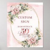 Editable Elegant Blush Floral 50th Birthday Custom Poster (Voorkant)
