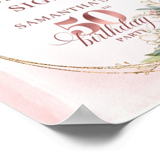 Editable Elegant Greenery 50 Birthday Custom Sign Poster (Hoek)