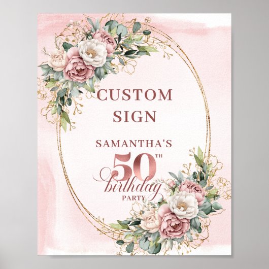 Editable Elegant Greenery 50 Birthday Custom Sign Poster (Voorkant)