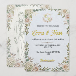 Editable Elegant Sage Gold Wedding Invitation Kaart