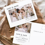 Editable Elegant Save the Date 4 Photo Simple Briefkaart<br><div class="desc">Moderne en Elegant Horizontaal Vier (4) Foto sparen de Magnet van de Weddenschap van de Datum met hand letterlijke manuscripttypografie. Sparen de magneet van de datumuitnodiging omvat manuscripttypografie en chic en eenvoudig ontwerp dat u uw aangepast afbeelding van de de fotografie van het verloving kunt toevoegen aan.</div>