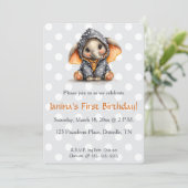 Editable Elephant in Polka Dots Birthday Kaart (Staand voorkant)