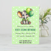 Editable Elephant with Two Balloons Birthday Kaart (Staand voorkant)