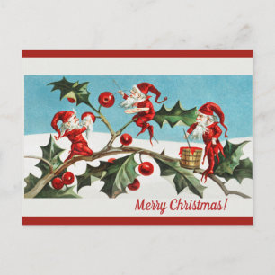 Editable  Elves Painting Berries Kerstmis Briefkaart