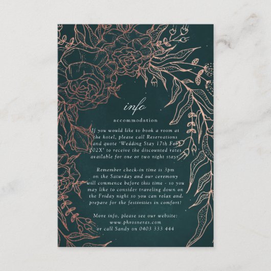Editable Emerald Flower Wreath Copper Folie Weddin Informatiekaartje (Voorkant)