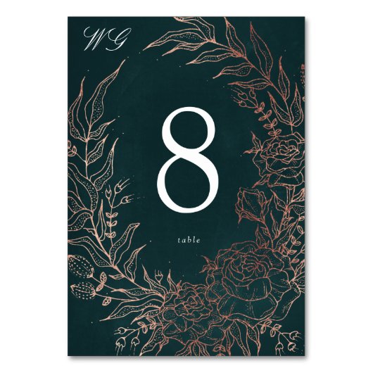 Editable Emerald Flower Wreath Copper Folie Weddin Kaart (Achterkant)