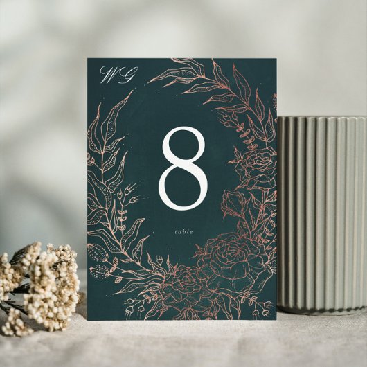 Editable Emerald Flower Wreath Copper Folie Weddin Kaart