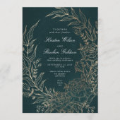 Editable Emerald Flower Wreath Gold Foil Wedding Kaart (Voorkant)