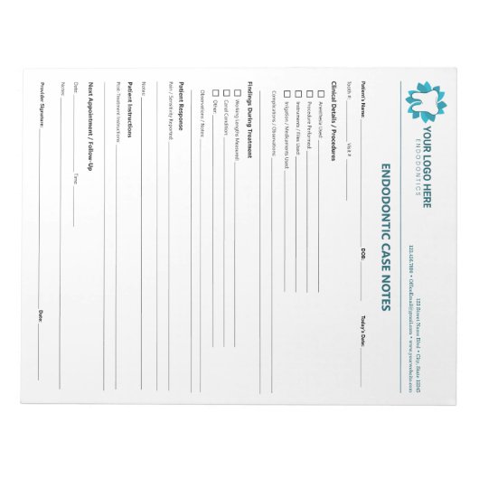 Editable Endodontic Treatment Progress Notepad Notitieblok (Voorkant)