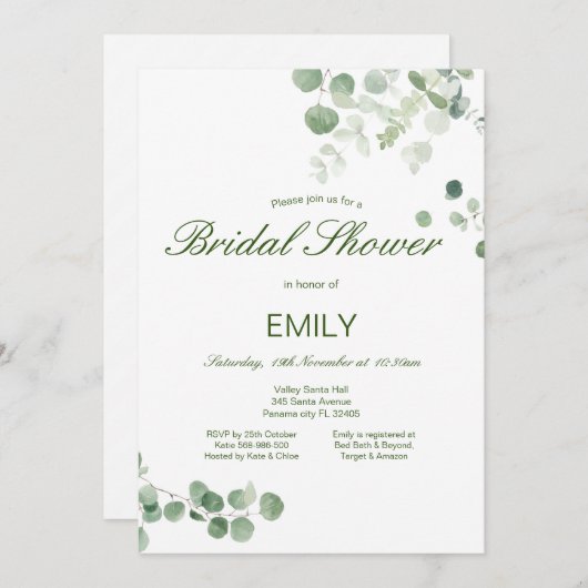 Editable Eucalyptus and Greenery Vrijgezellenfeest Kaart (Voorkant / Achterkant)