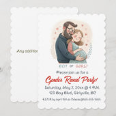 Editable Expectant Parents Hearts Gender Reveal Kaart (Voorkant / Achterkant)