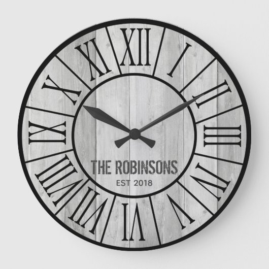 EDITABLE Family Farmhouse Clock - GRAY wood Grote Klok (Voorkant)