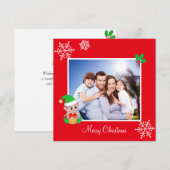 Editable Family Photo & Cute Elf op Red Kerstmis (Voorkant / Achterkant)