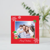 Editable Family Photo & Cute Elf op Red Kerstmis (Staand voorkant)