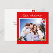 Editable Family Photo & Squirrel on Red Kerstmis (Voorkant / Achterkant)