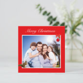 Editable Family Photo & Squirrel on Red Kerstmis (Staand voorkant)