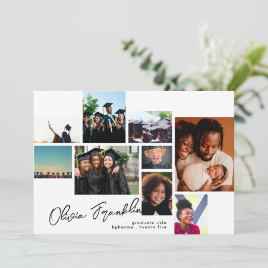 Editable FANCY Manuscript Afstuderen MULTI FOTO AF Aankondiging (Staand voorkant)