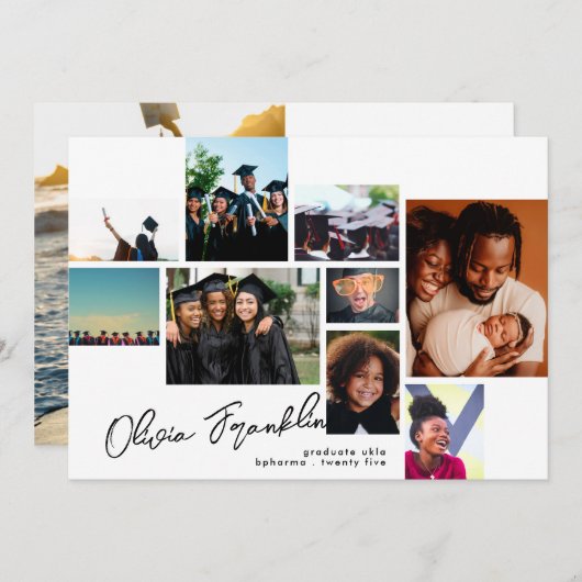 Editable FANCY Manuscript Afstuderen MULTI FOTO AF Aankondiging (Voorkant / Achterkant)