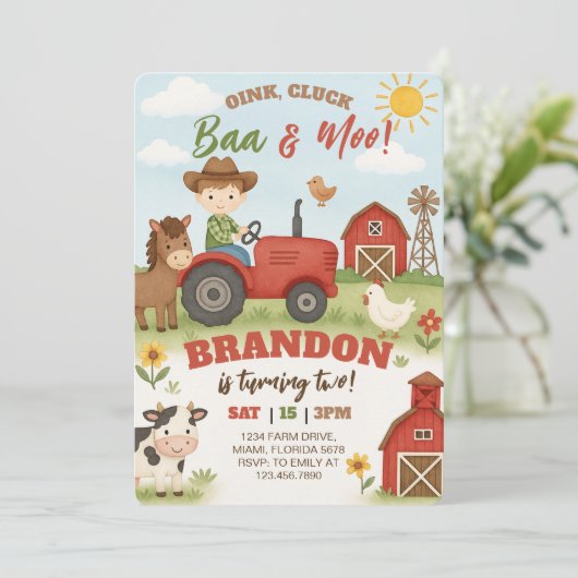 Editable Farm Animals Birthday  Kaart (Staand voorkant)
