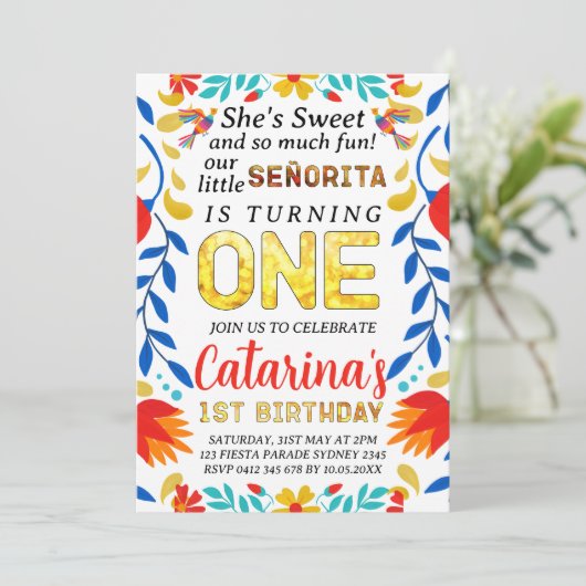 EDITABLE Fiesta 1st Birthday, Cinco de Mayo Party Kaart (Staand voorkant)