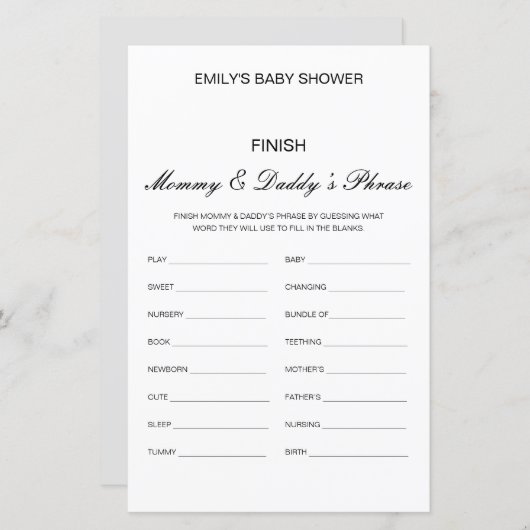 Editable Finish Mam and Dad's Phrase Baby shower (Voorkant / Achterkant)