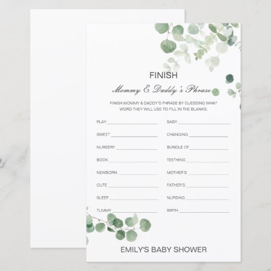 Editable Finish Mam and Dad's Phrase Baby shower (Voorkant / Achterkant)