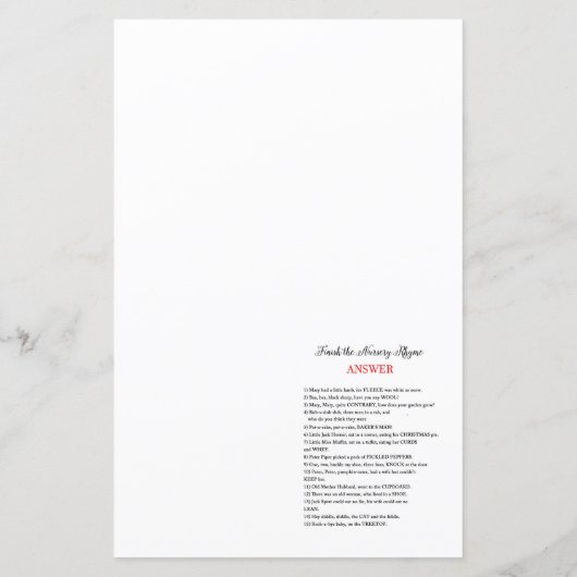 Editable Finish the Nursery Rhyme with Answer (Achterkant)