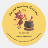 Editable Fire and Brimstone Devil Hot Sauce Ronde Sticker (Voorkant)