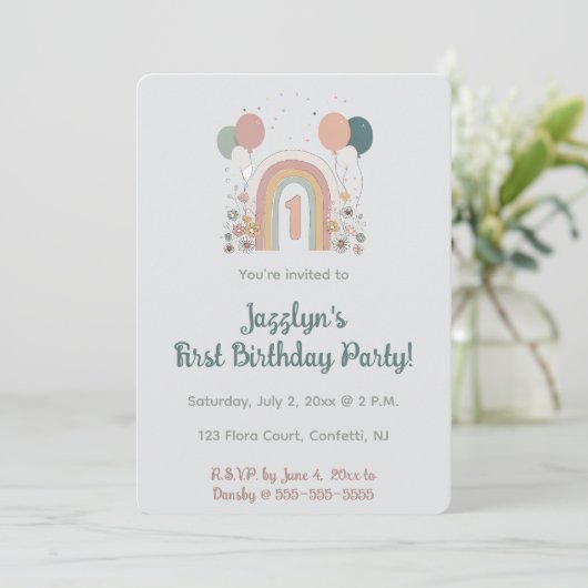  Editable First Birthday Party Invitation Kaart (Staand voorkant)