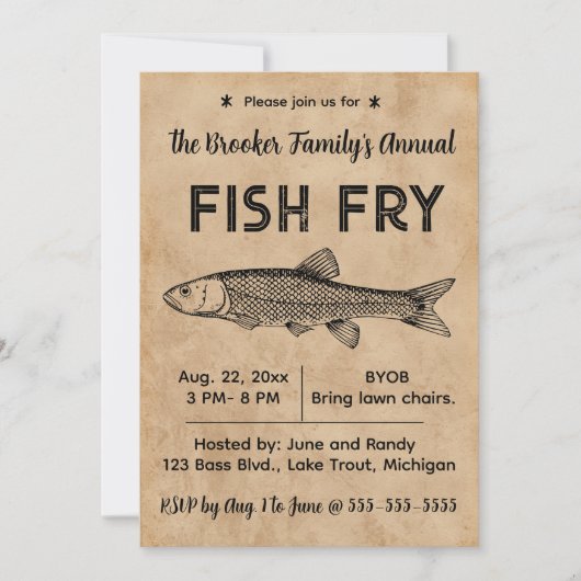 Editable Fish Fry Invitation Kaart (Voorkant)