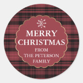 Editable flannel plaid pattern gold red Christmas Ronde Sticker (Voorkant)