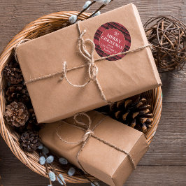 Editable flannel plaid pattern gold red Christmas Ronde Sticker