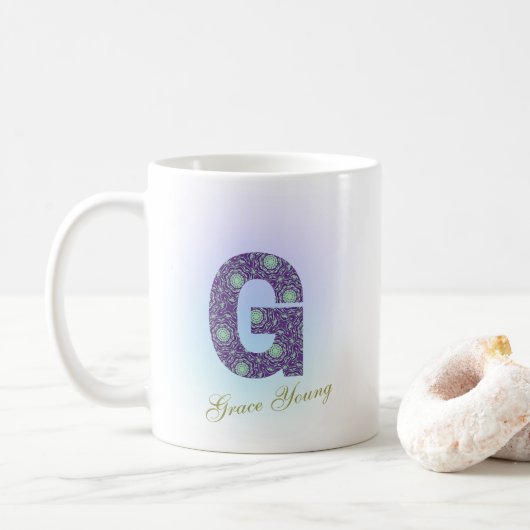 Editable Floral Letter G Monogram Personalized Koffiemok (Met donut)