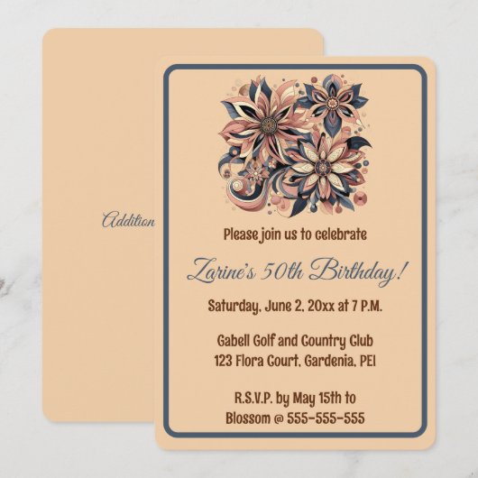 Editable Flowers and Swirls Kaart (Voorkant / Achterkant)