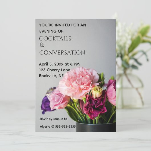 Editable Flowers Cocktails and Conversation Kaart (Staand voorkant)