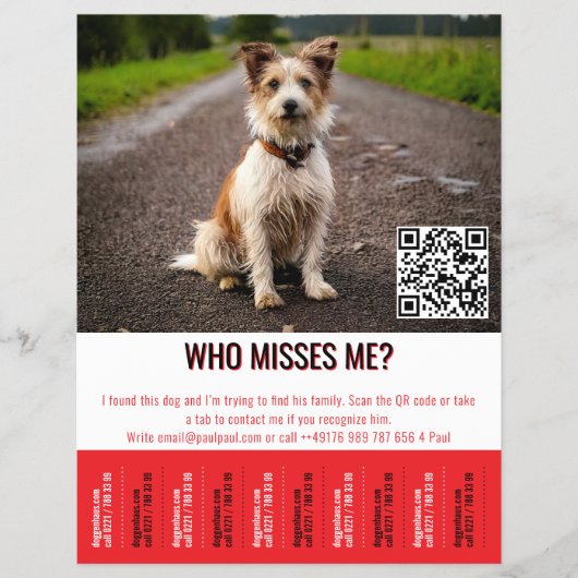Editable Found Dog Poster With QR Code & Tear‑Off Flyer (Voorkant)
